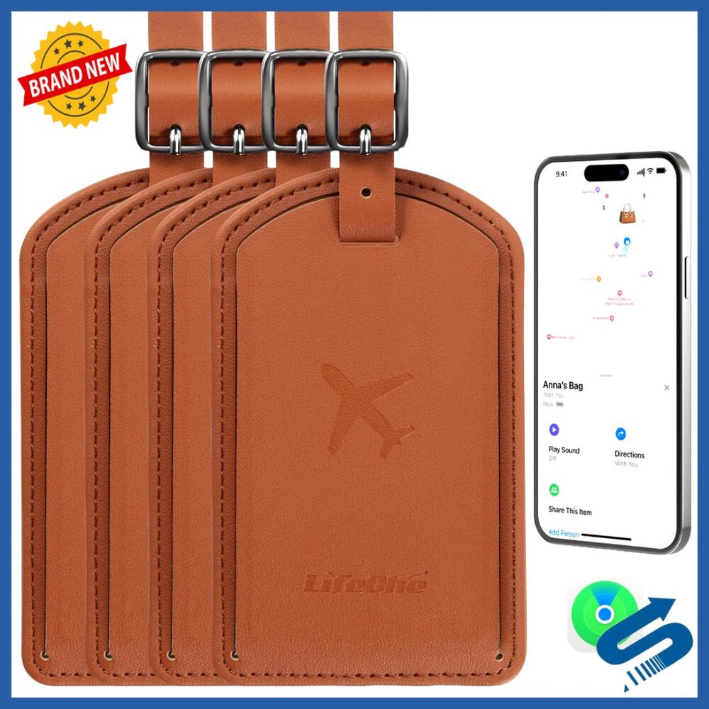 Leather Luggage Tags With Anti-Loss Tracker Travel Organizer Classic Elegant